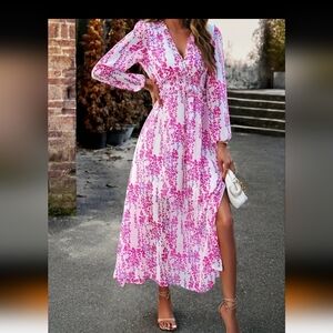 Floral Print Maxi Dress with Long Sleeves